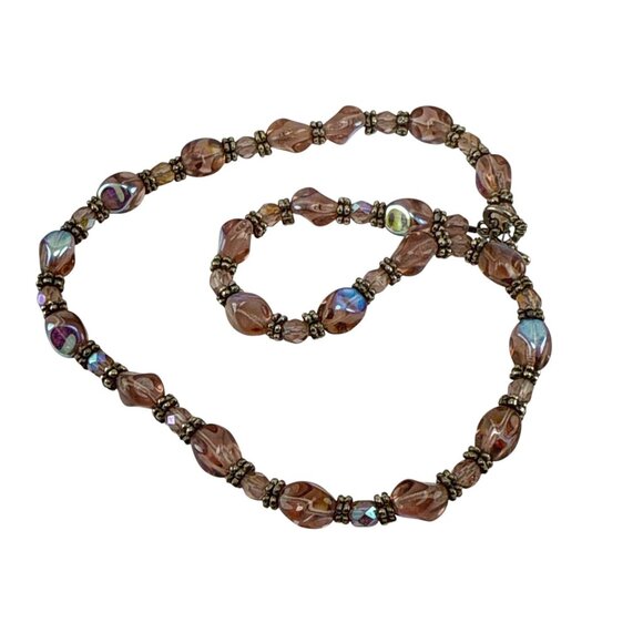 Handmade Purple Glass Bead Necklace with Antique Silver Accents and Heart Clasp - Picture 2 of 7